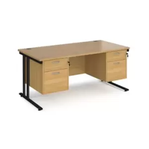 Office Desk Rectangular Desk 1600mm With Double Pedestal Oak Top With Black Frame 800mm Depth Maestro 25 MC16P22KO