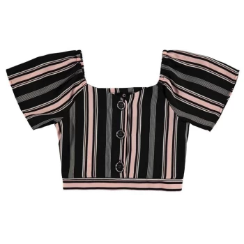 Firetrap Crepe Shirt Junior Girls - Black Stripe