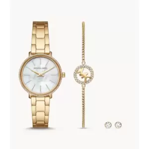 Michael Kors Womens Pyper Two-Hand Gold-Tone Stainless Steel Watch And Earrings Set - Gold