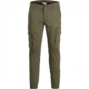 Jack and Jones Paul Flake Slim Stretch Cuffed Cargo Pants - Olive Night