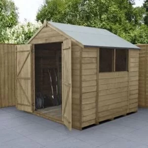 Forest Garden 7X7 Apex Pressure Treated Overlap Natural Timber Wooden Shed With Floor