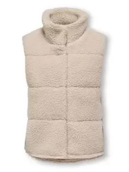 Only Kids Girls Teddy Fleece Gilet - Pumice Stone, Cream, Size 8 Years, Women