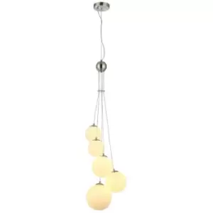 Luminosa Marshall Ceiling Pendant, 5 Light G9, Satin Nickel, Opal Glass