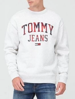 Tommy Jeans TJM Plaid Tommy Graphic Crew Sweatshirt - Grey, Size L, Men