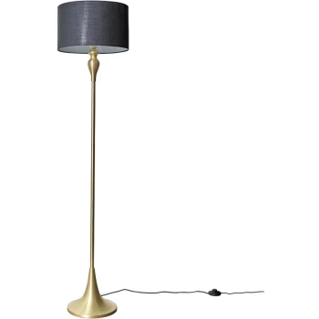 Matt Gold Spindle Floor Lamp Light with Fabric Lampshade - Black