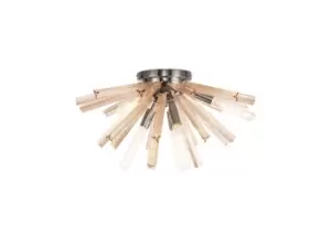 6 Light E14, Semi Flush Polished Nickel , Champagne Gold Glass