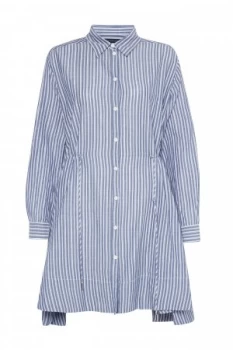 French Connection Tatus Stripe Drawstring Shirt Dress Blue