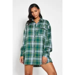 I Saw It First Oversized Brushed Check Shirt Dress - Green