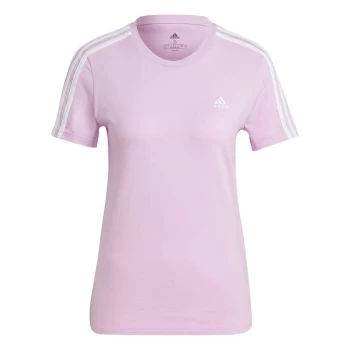 adidas Essentials 3 Stripe T Shirt Ladies - Violet/White