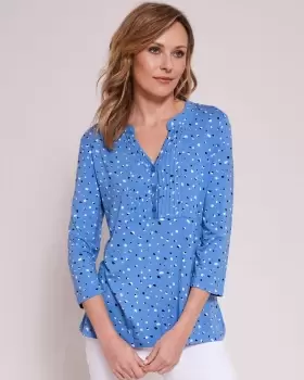 Cotton Traders Womens ¾ Sleeve Print Jersey Blouse in Blue