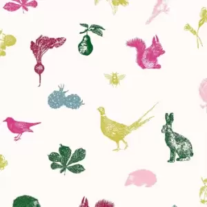 Joules Etched Woodland Creme Multi Wallpaper