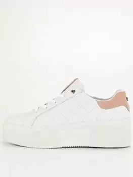 Barbour Darla Leather Flatform Quilted Trainer - White, Size 6, Women