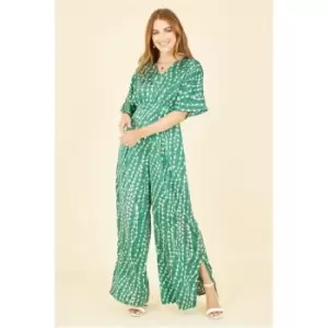 Yumi Green Abstract Print Kimono Jumpsuit - Green