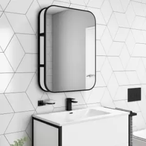 Rectangular Black Industrial Bathroom Mirror with Shelf 600x800mm -Lyra