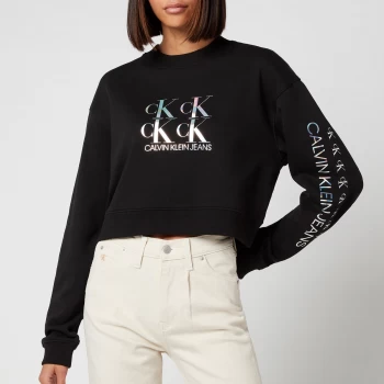 Calvin Klein Jeans Womens Shine Logo Crew Neck - CK Black - XS