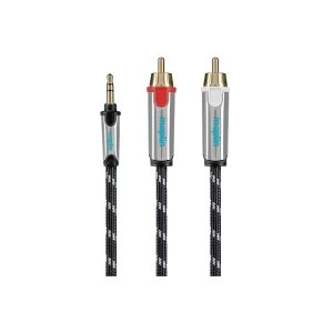 Maplin Pro Tangle-Free Braided 3.5mm Stereo 3 Pole Jack to Twin RCA Phono 2 Pole Cable - Black, 5m