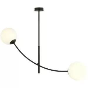 Emibig Hunter Black Globe Multi Arm Semi Flush Ceiling light with White Glass Shades, 2x E14