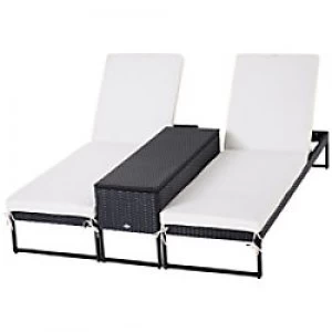 Outsunny Rattan Double-Seat Lounger Set 862-022V70BK Black, Cream-White