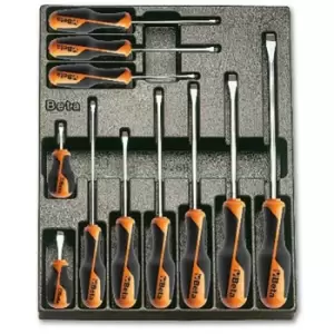 T167 Assorted Slotted Screwdriver Set in a Hard Thermoformed Tray (11 Pieces) - Beta