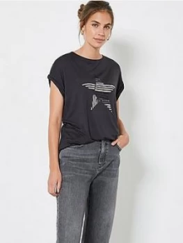 Mint Velvet Stripe Sequin Star T-Shirt - Charcoal