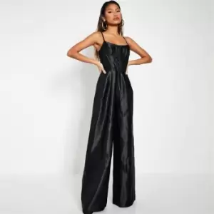 I Saw It First Satin Corset Cami Wide Leg Jumpsuit - Black