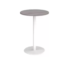 Monza circular poseur table with flat round white base 800mm - grey oak