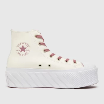 Converse White & Pink Metallic Lift 2x Hi Trainers