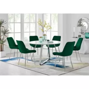 Furniture Box Santorini White Round Dining Table and 6 Green Pesaro Silver Leg Chairs