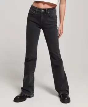 Superdry Womens Mid Rise Slim Flare Jeans Black / Walcott Black Stone - Size: 26/30