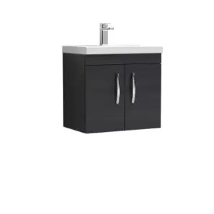 Nuie Athena 600 Wall Hung 2-door Vanity & Mid-edge Basin - Black Woodgrain