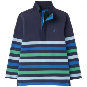 Joules Boys Captain Stripe Overhead 1/2 Zip Sweatshirt Navy Blue Green Stripe 7-8 Years