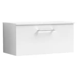 Nuie Arno Gloss White 800mm Wall Hung Single Drawer Vanity Unit with Worktop - ARN125W - Gloss White