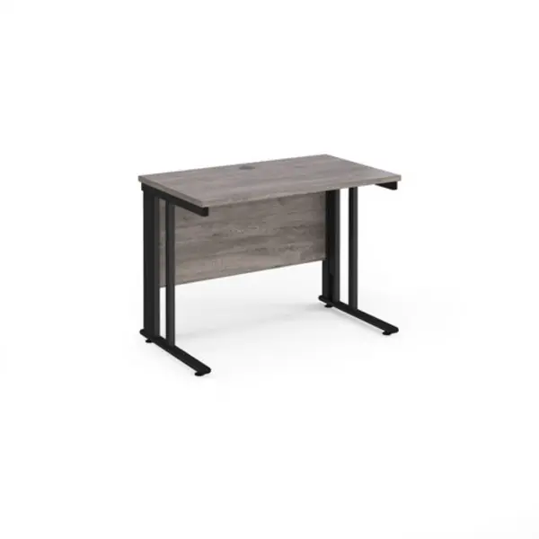 Maestro 25 straight desk 1000mm x 600mm - Black cable managed leg frame, grey oak top