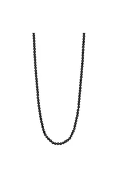 Silver Plate Black Beaded Long Necklace