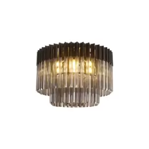 Poland Ceiling Lamp Round 7 Light E14, Matt Black, Smoke Sculpted Glass, Item Weight: 15.3kg