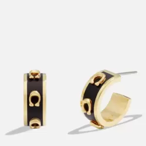 Coach Pegged C Enamel Huggie Earring - Gold/Black