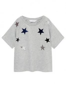 Mango Girls Velvet Embroidered Stars Short Sleeve Tshirt - Grey, Size Age: 9 Years