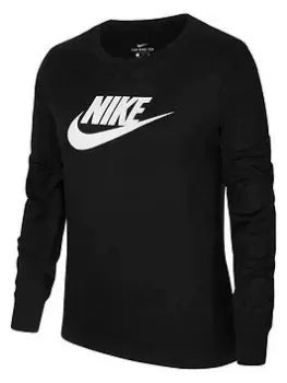 Nike Girls Nsw Long Sleeve Tee Basic Futura, Black/White, Size L, Women