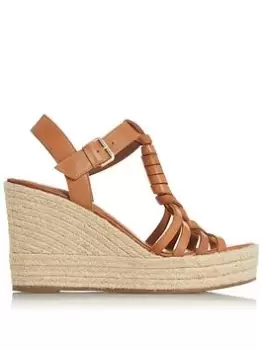 Dune London Kofu Leather Espadrille Detail High Wedge, Tan, Size 41, Women