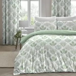 Dreams & Drapes Emily Botanical Print Reversible Duvet Cover Set, Green, Single