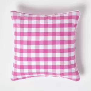 Homescapes - Pink Block Check Cotton Gingham Cushion Cover, 45 x 45cm - Pink