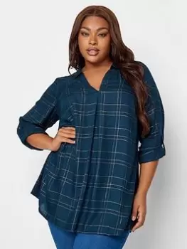 Yours Viscose Overhead Check Shirt Navy Check, Blue, Size 16, Women