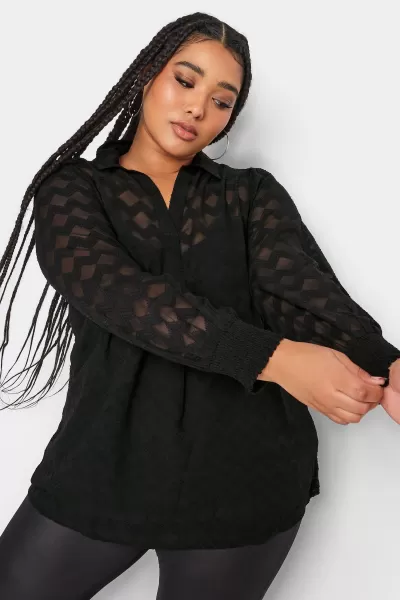 Yours Button Through Notch Neck Blouse Black