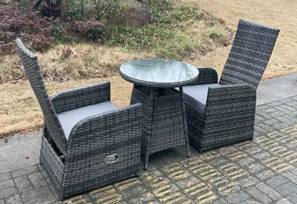 Fimous 2 Seater Outdoor Dark Grey PE Rattan Lounge Complete Sofa Set with Reclining Chair and Bistro Set