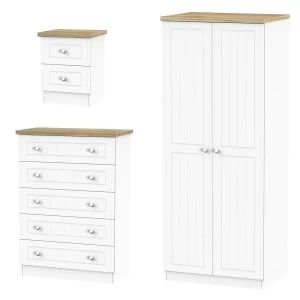 Robert Dyas Wilcox Wardrobe - Chest of Drawers and Bedside Cabinet Set - Porcelain Ash