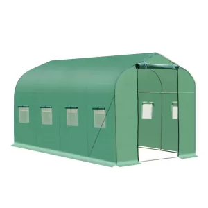 Outsunny Garden 4x2m Polytunnel Walk-in Greenhouse Round Gable Top Window Heat Shed W/Windows and Door-Green