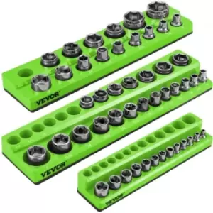 VEVOR 3 Pack Metric Magnetic Socket Organizers, 1/2-inch, 3/8-inch, 1/4-inch Drive Socket Holders Hold 68 Sockets, Green Tool Box Organizer for Socket