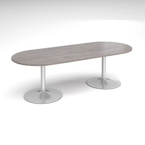 Trumpet Base Radial Boardroom Table with Silver Base 2400mm - Grey Oak