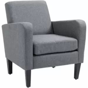 Homcom - Linen Modern-Curved Armchair Accent Seat w/ Thick Cushion Wood Legs Foot Pads Single Compact Home Furniture City Flats Grey