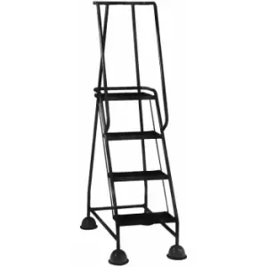 Loops - 4 Tread Mobile Warehouse Steps Black 1.68m Portable Safety Ladder & Wheels